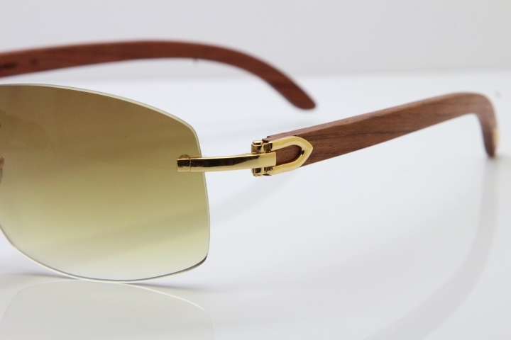 Cartier CT4189705 Rimless Wood Sunglasses in Gold Brown Lens