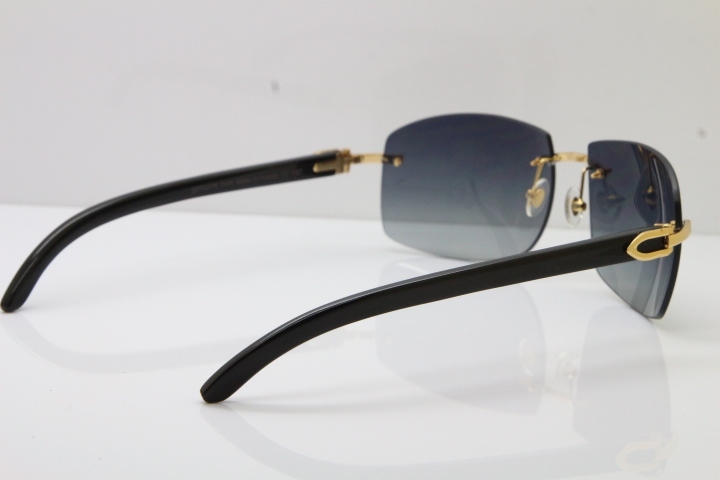 Cartier Hot Larger Hot 4189705 Rimless Black Buffalo Horn Sunglasses in Gold Brown Lens