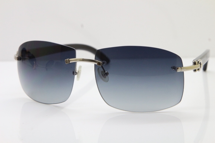 Cartier Hot Larger Hot 4189705 Rimless Black Buffalo Horn Sunglasses in Gold Brown Lens