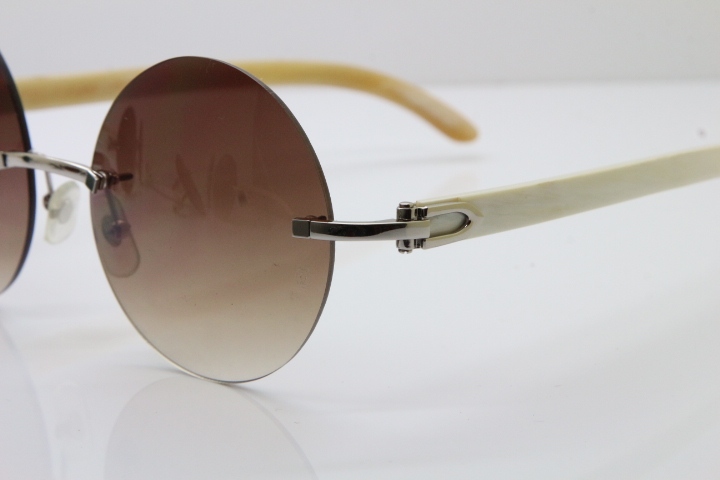 HHot CT3524012 Rimless White Buffalo Horn Sunglasses in Gold Brown Lens Size:57