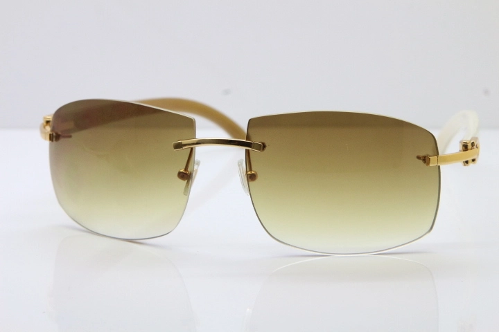 wholesale Larger Hot 4189705 Rimless White Buffalo Horn  Sunglasses in Gold Brown Lens