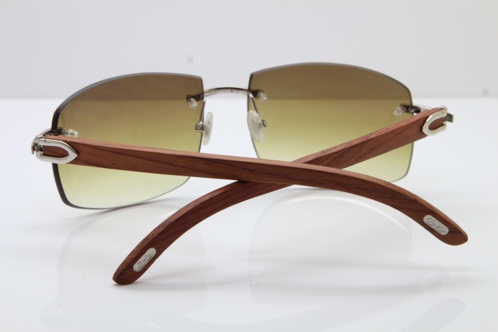 Cartier CT4189705 Rimless Wood Sunglasses in Gold Brown Lens