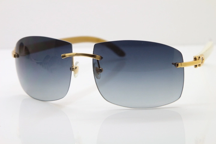 wholesale Larger Hot 4189705 Rimless White Buffalo Horn  Sunglasses in Gold Brown Lens