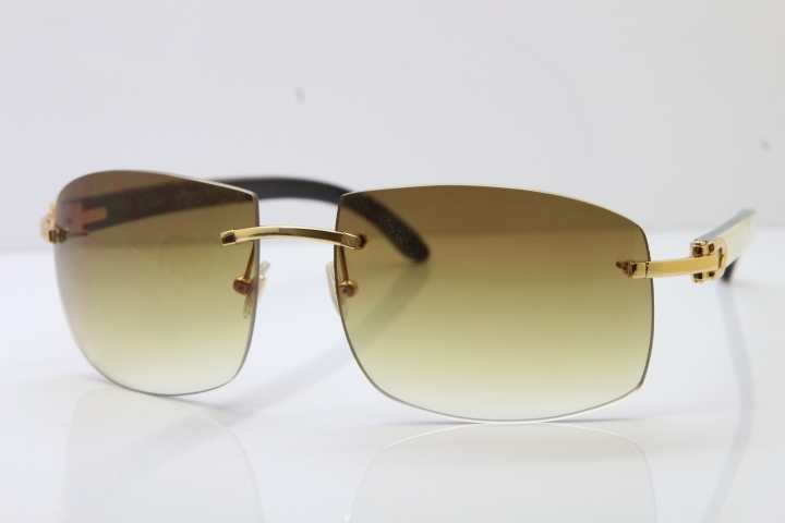 Cartier Hot 4189705 Rimless White Inside Black Buffalo Horn  Sunglasses