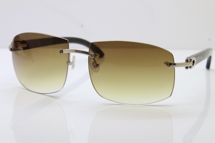 Cartier Hot Larger Hot 4189705 Rimless Black Buffalo Horn Sunglasses in Gold Brown Lens