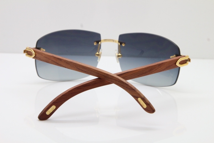 Cartier CT4189705 Rimless Wood Sunglasses in Gold Brown Lens