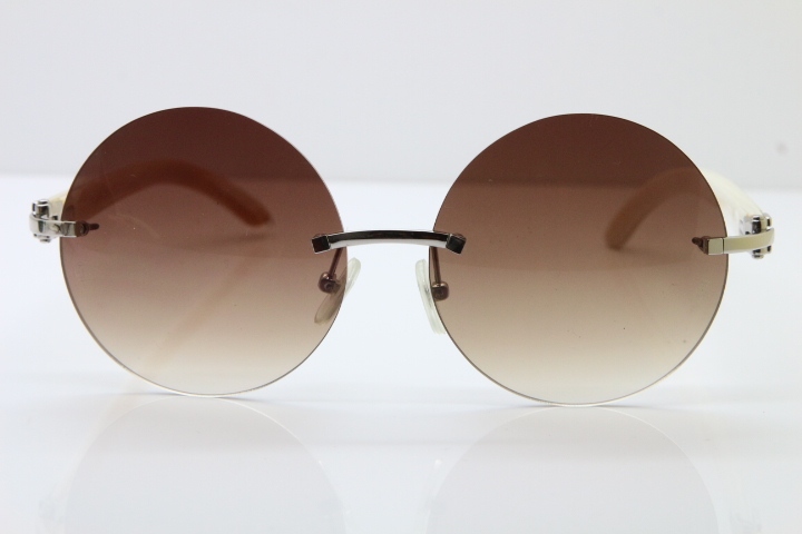 HHot CT3524012 Rimless White Buffalo Horn Sunglasses in Gold Brown Lens Size:57