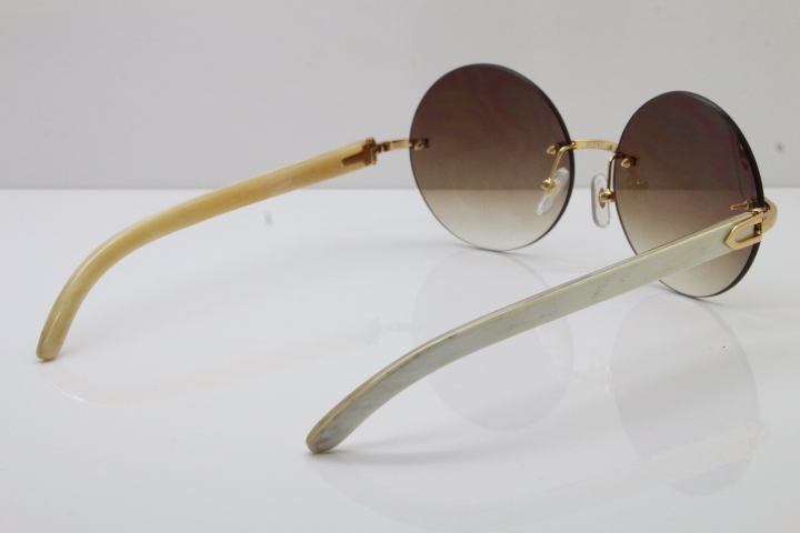 HHot CT3524012 Rimless White Buffalo Horn Sunglasses in Gold Brown Lens Size:57