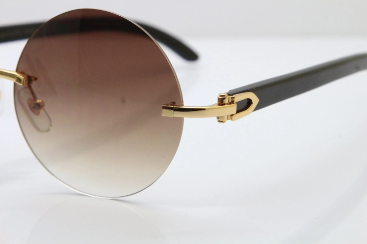 Round Hot Brand Hot CT3524012 Rimless Black Buffalo Horn Sunglasses in Gold Brown Lens Size:57