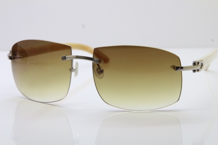 wholesale Larger Hot 4189705 Rimless White Buffalo Horn  Sunglasses in Gold Brown Lens