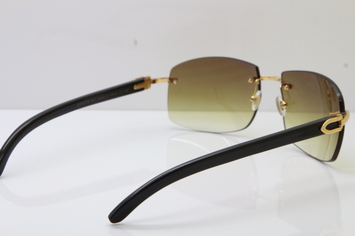 Cartier Hot Larger Hot 4189705 Rimless Black Buffalo Horn Sunglasses in Gold Brown Lens