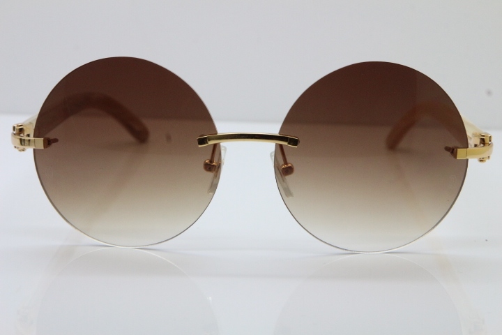 HHot CT3524012 Rimless White Buffalo Horn Sunglasses in Gold Brown Lens Size:57