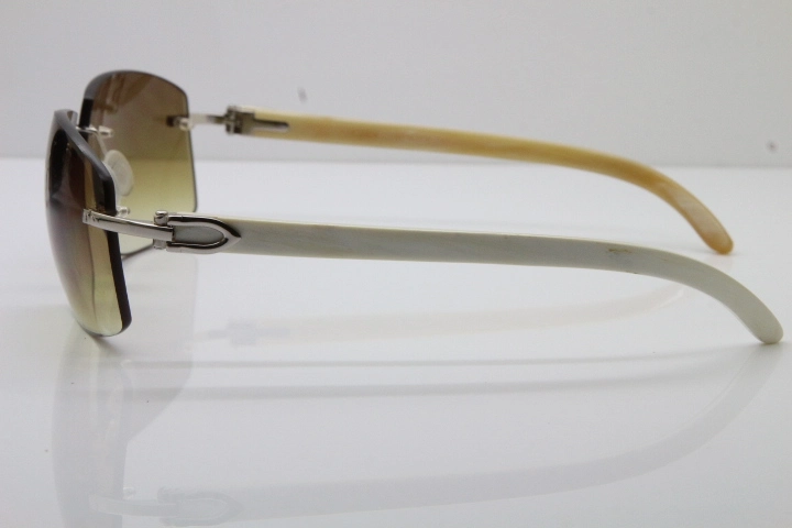 wholesale Larger Hot 4189705 Rimless White Buffalo Horn  Sunglasses in Gold Brown Lens