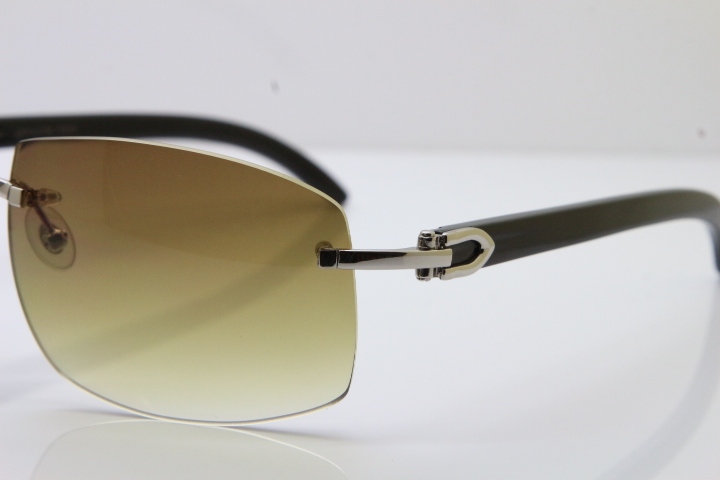 Cartier Hot Larger Hot 4189705 Rimless Black Buffalo Horn Sunglasses in Gold Brown Lens