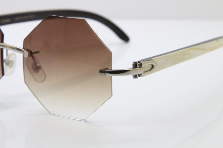 Cartier CT4189706 White Inside Black Buffalo Horn Rimless Sunglasses in Gold Brown Lens（Limited edition）