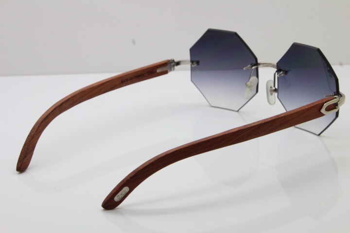 Hot Cartier 4189706 Rimless Carved Wood Trimming Lens Sunglasses in Gold Brown Lens