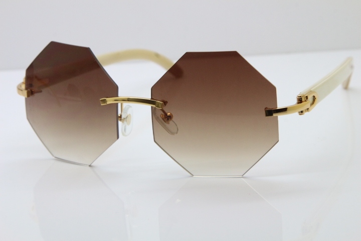 Cartier CT4189706 Original White Genuine Buffalo horn Rimless Sunglasses in Gold Brown Lens