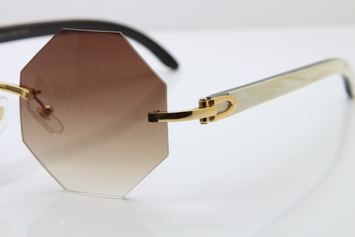 Cartier CT4189706 White Inside Black Buffalo Horn Rimless Sunglasses in Gold Brown Lens（Limited edition）