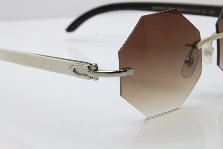 Cartier CT4189706 White Inside Black Buffalo Horn Rimless Sunglasses in Gold Brown Lens（Limited edition）