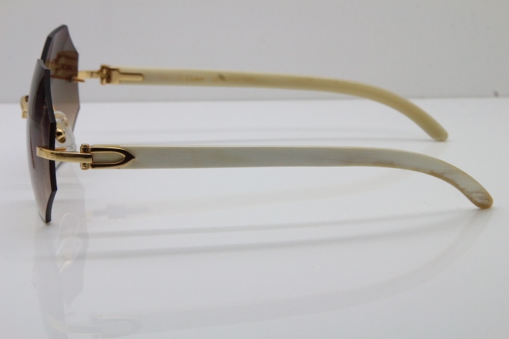 Cartier CT4189706 Original White Genuine Buffalo horn Rimless Sunglasses in Gold Brown Lens