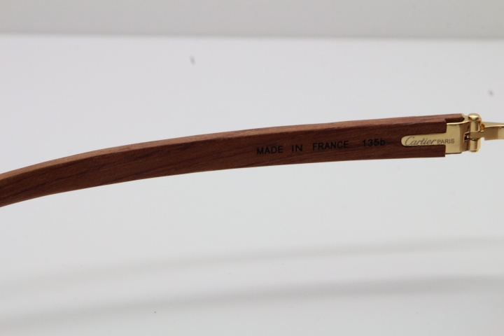 Hot Cartier 4189706 Rimless Carved Wood Trimming Lens Sunglasses in Gold Brown Lens