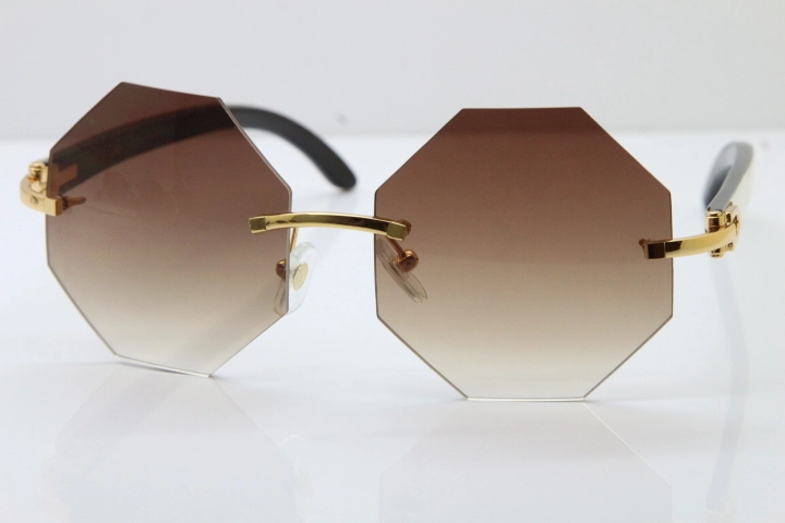 Cartier CT4189706 White Inside Black Buffalo Horn Rimless Sunglasses in Gold Brown Lens（Limited edition）