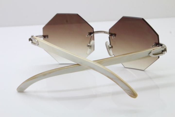 Cartier CT4189706 Original White Genuine Buffalo horn Rimless Sunglasses in Gold Brown Lens