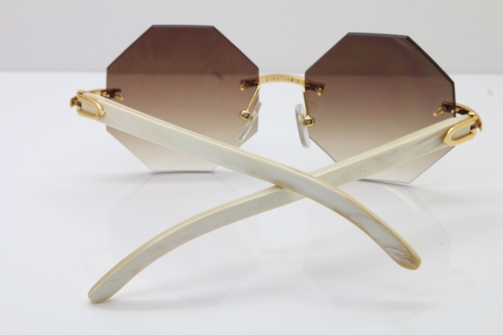 Cartier CT4189706 Original White Genuine Buffalo horn Rimless Sunglasses in Gold Brown Lens