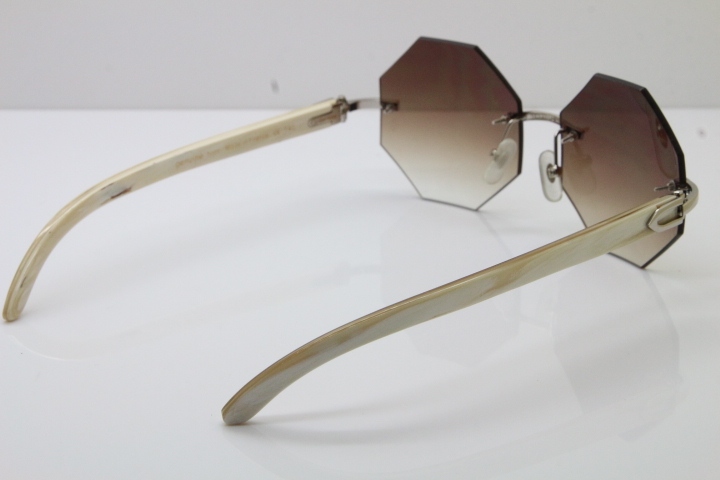 Cartier CT4189706 Original White Genuine Buffalo horn Rimless Sunglasses in Gold Brown Lens