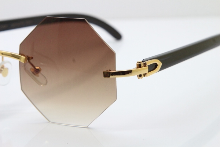 Cartier 4189706 Rimless Black Buffalo Horn Original Sunglasses in Gold Brown Lens