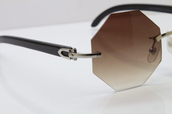 Cartier 4189706 Rimless Black Buffalo Horn Original Sunglasses in Gold Brown Lens