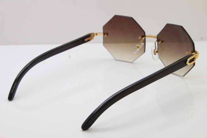 Cartier 4189706 Rimless Black Buffalo Horn Original Sunglasses in Gold Brown Lens