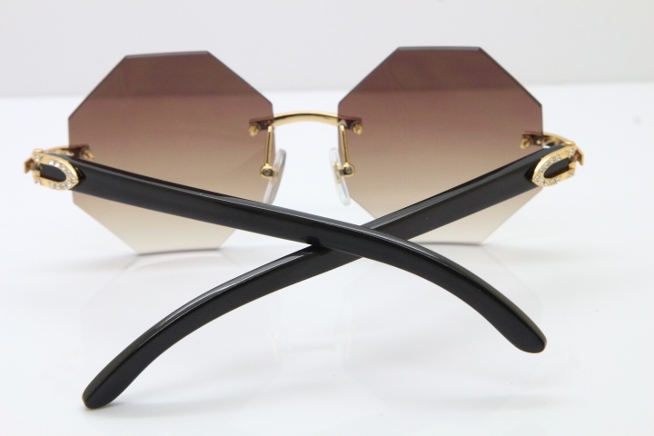 Cartier Rimless Smaller Big Stones 4189706 Black Buffalo Horn Sunglasses in Silver Brown Lens