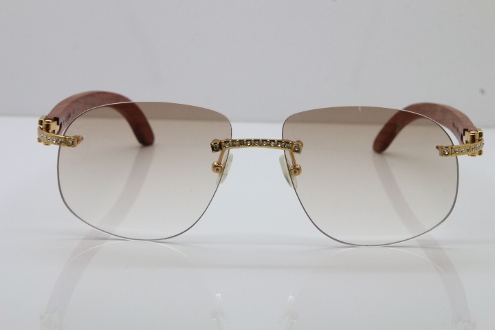 Cartier Rimless Smaller Big Stones T8100928 Wood Sunglasses in Gold Brown Lens