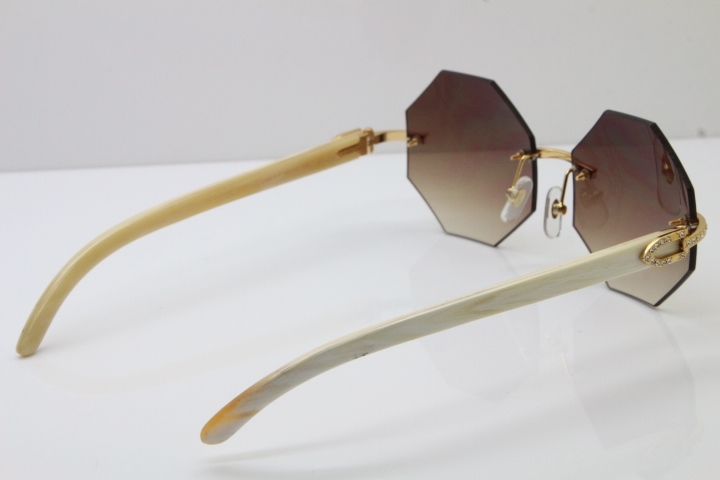 Limited edition Cartier Rimless Sun Glasses luxury brand Diamond 4189706 White Genuine horn Sunglasses in Gold Brown Lens