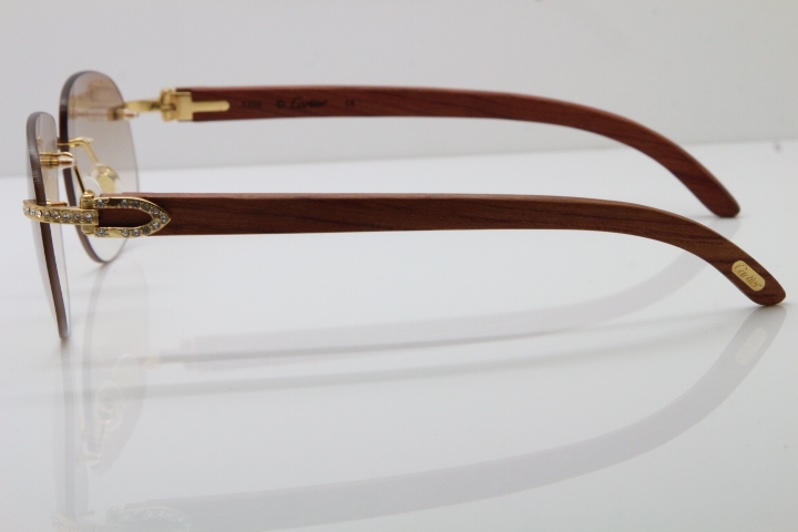 Cartier Rimless Smaller Big Stones T8100928 Wood Sunglasses in Gold Brown Lens