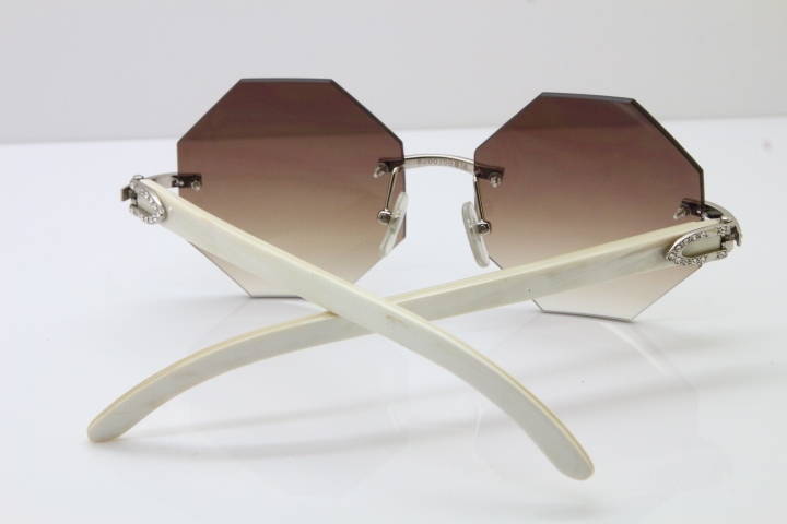 Limited edition Cartier Rimless Sun Glasses luxury brand Diamond 4189706 White Genuine horn Sunglasses in Gold Brown Lens