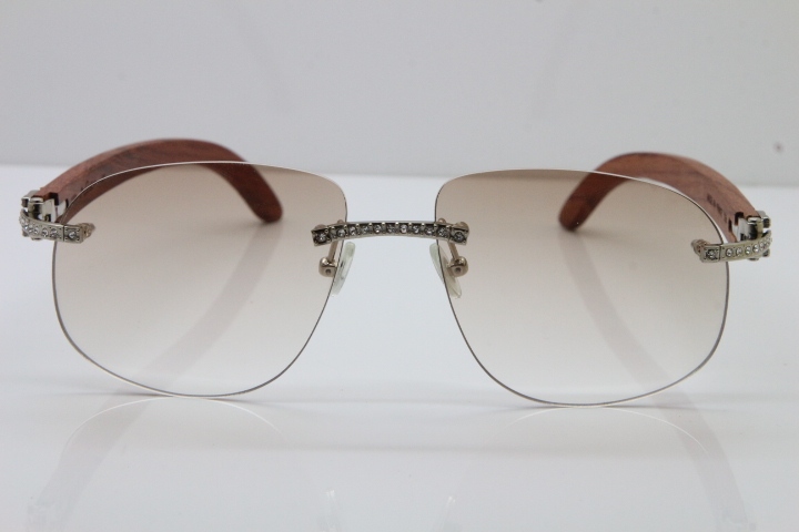 Cartier Rimless Smaller Big Stones T8100928 Wood Sunglasses in Gold Brown Lens