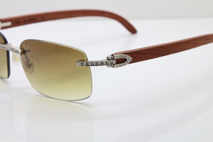 Cartier Rimless Smaller Big Stones T8200497 Wood Sunglasses in Gold Brown Lens