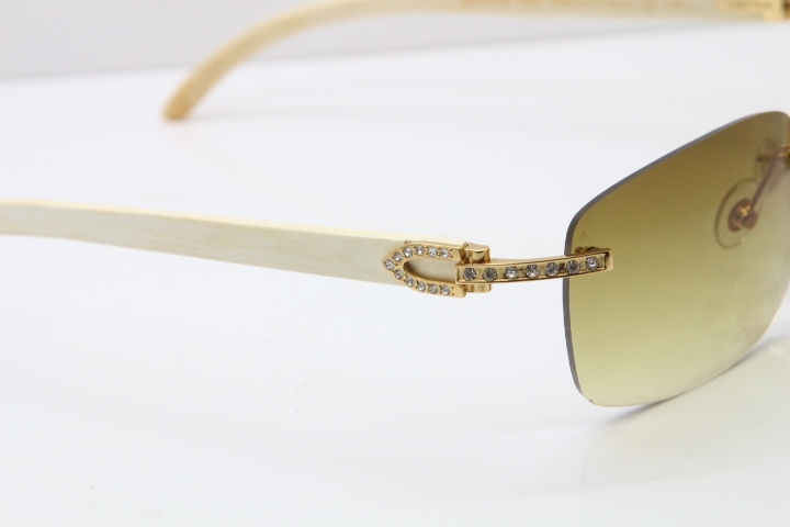 Cartier Rimless Smaller Big Stones T8200497 White Buffalo Horn Sunglasses in Gold Brown