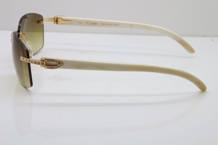 Cartier Rimless Smaller Big Stones T8200497 White Buffalo Horn Sunglasses in Gold Brown