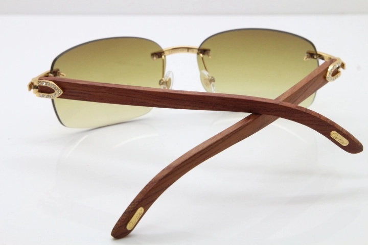 Cartier Rimless Smaller Big Stones T8200497 Wood Sunglasses in Gold Brown Lens