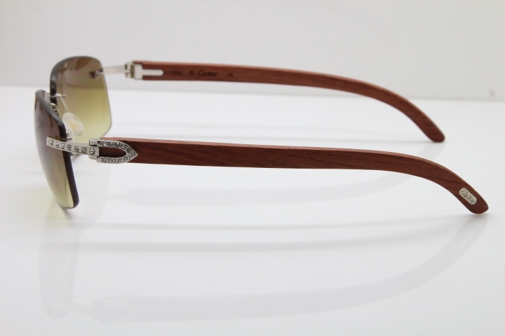 Cartier Rimless Smaller Big Stones T8200497 Wood Sunglasses in Gold Brown Lens