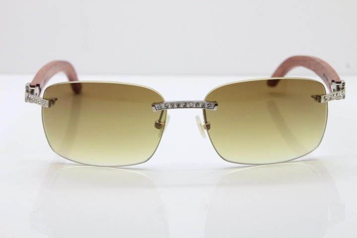 Cartier Rimless Smaller Big Stones T8200497 Wood Sunglasses in Gold Brown Lens