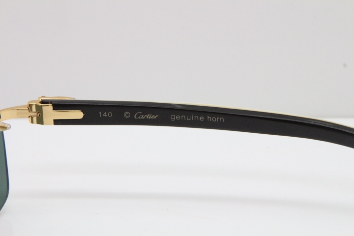 2018 New Cartier Rimless Smaller Big Stones 8200759A Original Black Mix White Buffalo Horn Sunglasses in Gold Brown Lens