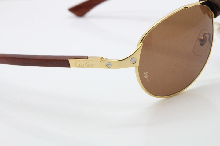 Cartier 4480317 EDITION SANTOS-DUMONT Wood Sunglasses in Gold Brown Lens