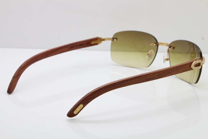 Cartier Rimless Smaller Big Stones T8200497 Wood Sunglasses in Gold Brown Lens