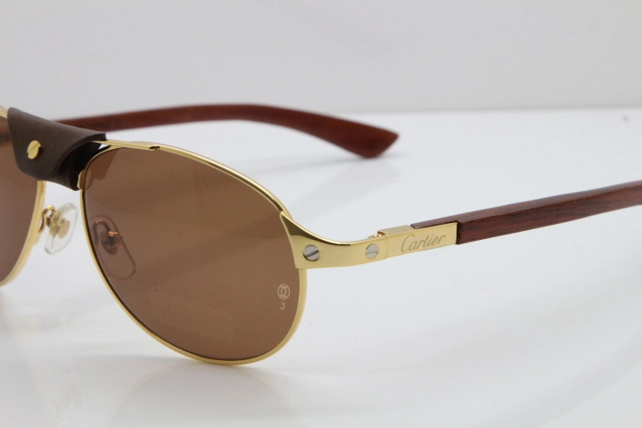 Cartier 4480317 EDITION SANTOS-DUMONT Wood Sunglasses in Gold Brown Lens