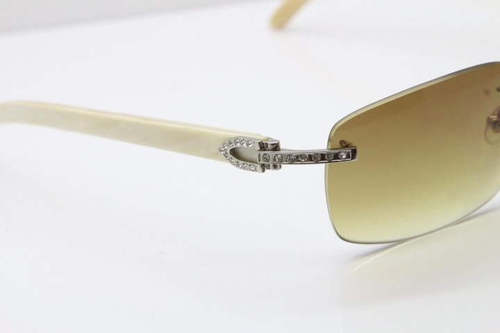 Cartier Rimless Smaller Big Stones T8200497 White Buffalo Horn Sunglasses in Gold Brown