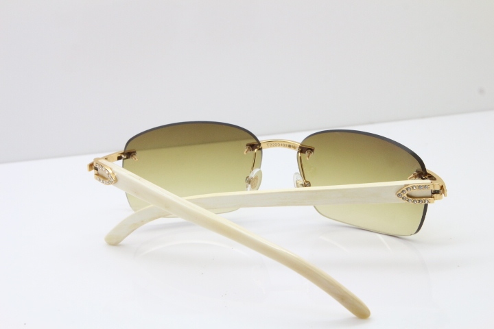 Cartier Rimless Smaller Big Stones T8200497 White Buffalo Horn Sunglasses in Gold Brown